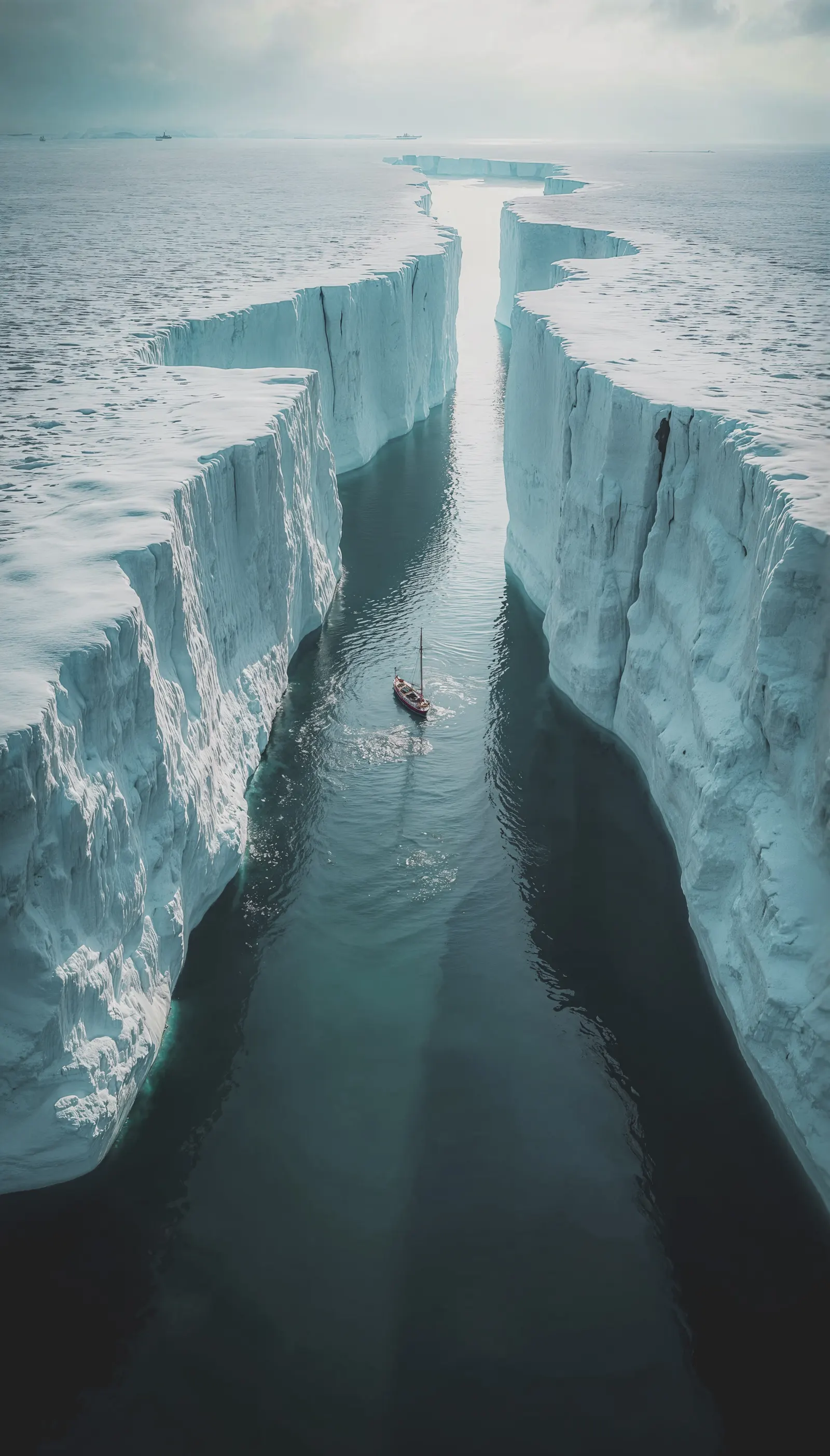 Vessel navigating a glacial channel